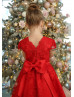 Cap Sleeves Red Lace Flower Girl Dress Christmas Dress